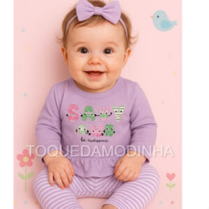 Conjunto de Bebê menina blusa manga longa + Calça meia estação.