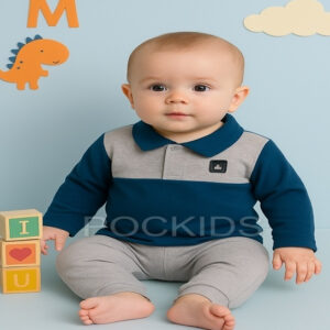 Conjunto camisa Polo manga longa + calça meia estação para bebê menino