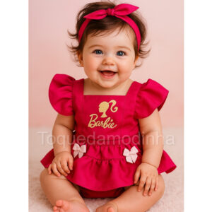 Alternative view of Romper Jardineira temático mesversario menina barbie