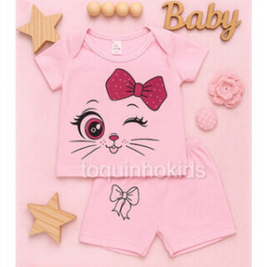 Alternative view of Conjunto de Manga curta gatinha para Sua Princesa!"" Look Perfeito: