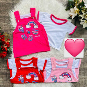 Jardineira + camiseta de bebê menina Charme e Conforto