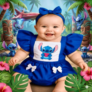 Jardineira romper bebê menina stitch