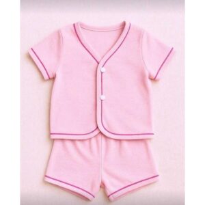 Pijama de bebe verão menina com botão fofo verão 100% algodão confortavel