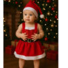 Vestido de Menina Vermelho Mamãe Noel Ensaio Mesversario Natal  Gorro Touca book