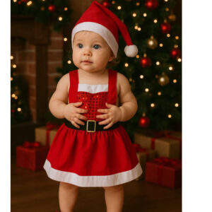 Vestido de Menina Vermelho Mamãe Noel Ensaio Mesversario Natal  Gorro Touca book