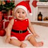 Conjunto temático natal macacão + gorro de natal  ensaio fotografico bebe roupa de papai noel