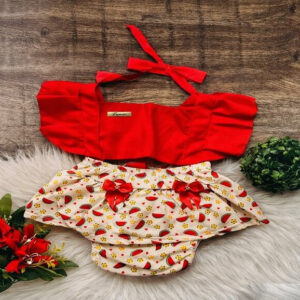 Alternative view of Romper Jardineira temático mesversario menina Festa ensaio Book temático bebê Menina melancia