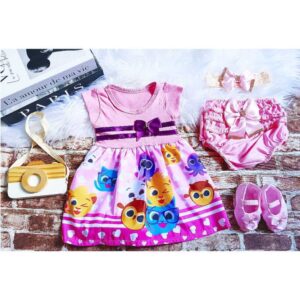 Alternative view of kit vestido bebê menina + laço + sapatinho + calcinha temático festa luxo