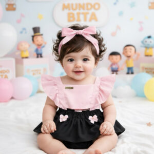 Romper Jardineira temático mesversario menina Festa ensaio Book temático bebê Menina mundo bita
