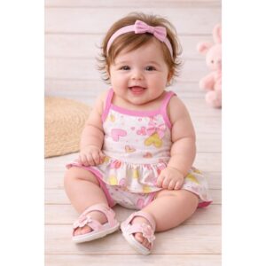 Conjunto manga curta babadinho estampado Chique para dias frescos