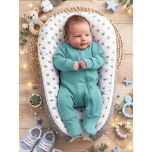 Macacão liso manga longa com ziper para bebê menino virá pé Estiloso