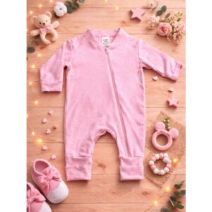 Alternative view of Macacão de bebê menina manga longa com ziper Liso Glamour