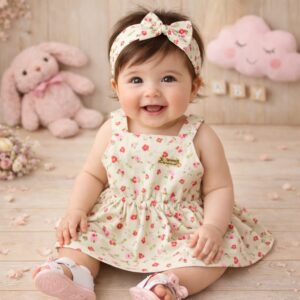 Vestido de bebê menina + calcinha Estampas Coloridas fofas Princesas