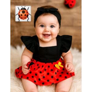 Romper Jardineira temático mesversario menina Festa ensaio Book temático bebê Menina joaninha