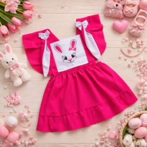 Vestido Romper de bebê menina Temático Coelhinho da Pascoa