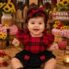Romper de bebê menina xadrez festa junina