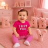 Conjunto Infantil Bebê Menina Rosa | Blusinha Manga Curta com Calça Listrada