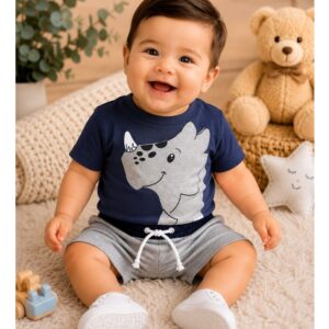 Conjunto de Bebê menino Dinossauro Camiseta + Bermuda Confortável