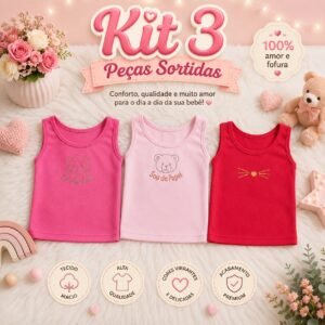 Kit Com 3 Camisetas Regata Bebê Menina Camisetinha Regata Bebe Menina 100% algodão