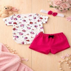 Alternative view of Kit 3 Peças Bebê Menina Blusa + Shorts e Laço de Cabelo Cupcake Fashion