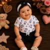 Kit 3 Peças Bebê Menina Fashion Blusa + Shorts e Laço de Cabelo