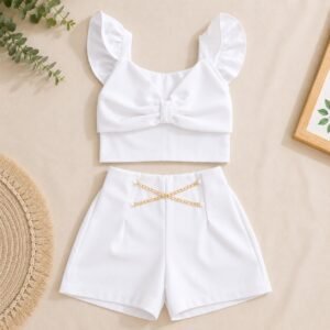 Alternative view of Conjunto Feminino Infantil Cropped Babado + Short Social Menina