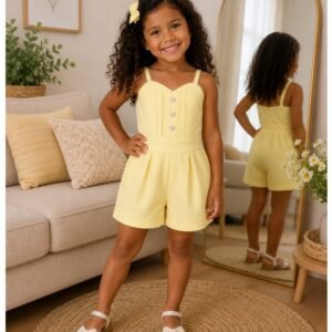 Macaquinho Infantil Menina Alça com Botões Decorativos – Romper Feminino Elegante