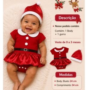 Alternative view of Body de Menina Natal + Gorro Fashion Temático de Mesversario Fantasia
