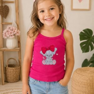 Blusa Infantil Feminina de Alcinha Canelada com Bordado Elefantinha