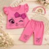 Conjunto de Bebê Menina Calça + Blusa Gatinha fofinha Fashion