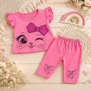 Conjunto de Bebê Menina Calça + Blusa Gatinha fofinha Fashion