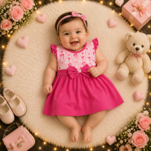Vestido de Bebê Menina + Laço de Cabelo fashion Coração