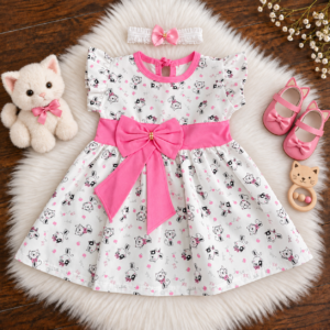 Vestido de Bebê Menina Fashion Verão + Laço de cabelo Gatinha