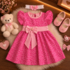 Vestido de Bebê Menina Fashion + Laço de cabelo Flores Pink
