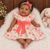 Vestido de Bebê Menina Fashion Blogueirinha + Laço de cabelo Laranja de Flor