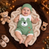 Macacão Bebê Menino Ursinho com Touca – Macacão Curto Infantil Estampado