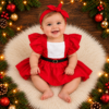 Romper Natalino Bebê Menina Vermelho Mamãe Noel com Laço de Cabelo – Roupa de Natal Infantil