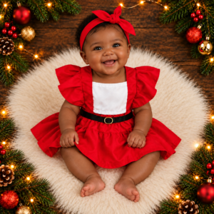 Alternative view of Romper Natalino Bebê Menina Vermelho Mamãe Noel com Laço de Cabelo – Roupa de Natal Infantil