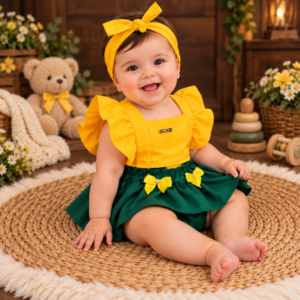 Alternative view of Romper de Bebê Menina Mesversario Tematico Verde e Amarelo Fashion