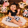 Jardineira Romper de Bebê Menina de Cetim Vaquinha
