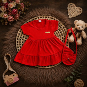Vestido de Bebê Menina Blogueirinha + Bolsinha Fashion - Vermelho