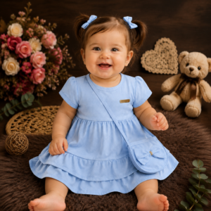 Vestido de Bebê Menina Blogueirinha + Bolsinha Fashion