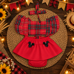 Alternative view of Romper Bebê Menina Festa Junina Xadrez Vermelho com Saia e Faixa