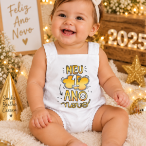 Alternative view of Romper Bebê Meu Primeiro Ano Novo Branco com Estampa Dourada – Menino e Menina Réveillon