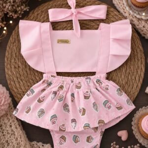 Romper de Bebê Menina Temático Cupcake Fashion