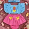 Jardineira Romper Temático Bebê Menina Fashion Sorvetinho