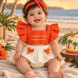 Jardineira Romper Bebê Menina Temático Mesversario Moana