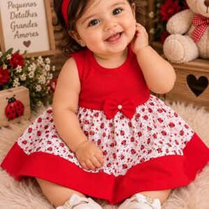 Vestido de Bebê Menina Fashion + Laço de Cabelo Joaninha