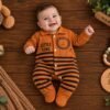 Macacão Bebê Menino Manga Longa Little King Leão Azul com Botões de Pressão