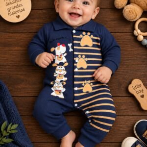 Alternative view of Macacão Bebê Menino Manga Longa Estampa Cachorrinho Patinhas com Gola e Botões de Pressão
